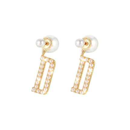 Diamond Pearl Fashion for Women Earrings-Pearl Letter D