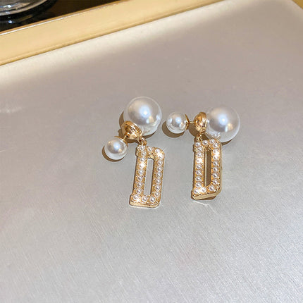 Diamond Pearl Fashion for Women Earrings-Pearl Letter D