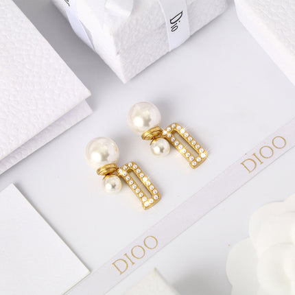 Diamond Pearl Fashion for Women Earrings-Pearl Letter D