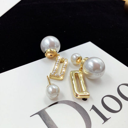 Diamond Pearl Fashion for Women Earrings-Pearl Letter D