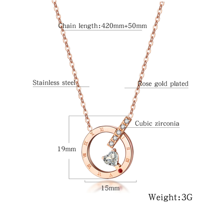 Fashionable Stainless Steel Love Diamond Roman Numeral Round Necklace for Women