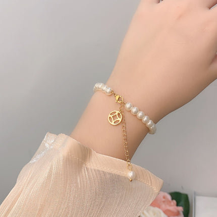 Exquisite Ladies Gold Plated White Pearls Bracelets-Fortune Pearls