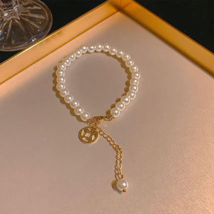 Exquisite Ladies Gold Plated White Pearls Bracelets-Fortune Pearls