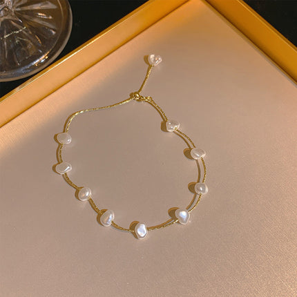 Exquisite Ladies Gold Plated White Pearls Bracelets-Pearl