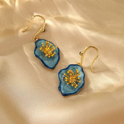 Van Gogh oil painting color matching, three-dimensional flower earrings