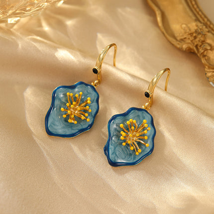 Van Gogh oil painting color matching, three-dimensional flower earrings