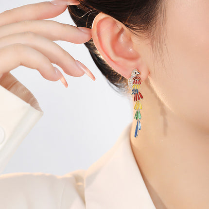 Nature creative colorful Parrot earrings