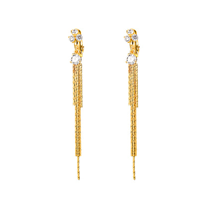 Internet Celebrity Ins Long Gold Plated Earrings-Diamond Tassel