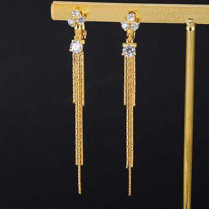 Internet Celebrity Ins Long Gold Plated Earrings-Diamond Tassel