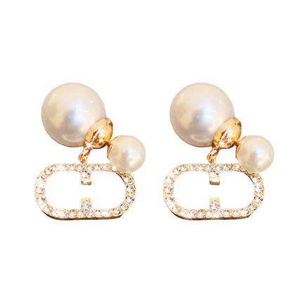 Diamond Pearl Fashion for Women Earrings-Letter D