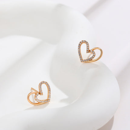 A Niche Temperament Luxurious and Exquisite Earrings-Diamond Double Heart