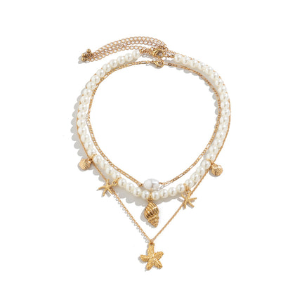 Creative marine elements from nature, pearl stacked necklace