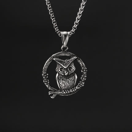 Men's retro necklace stainless steel creative Owl pendant