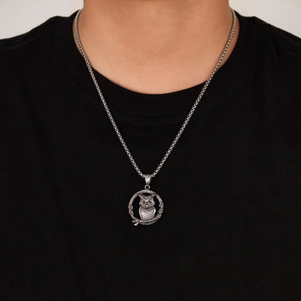 Men's retro necklace stainless steel creative Owl pendant