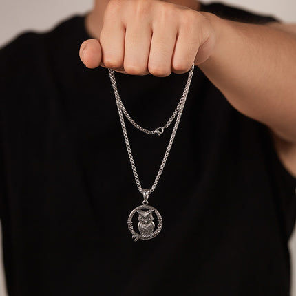 Men's retro necklace stainless steel creative Owl pendant