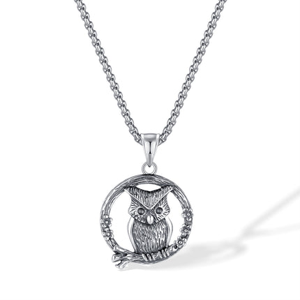 Men's retro necklace stainless steel creative Owl pendant