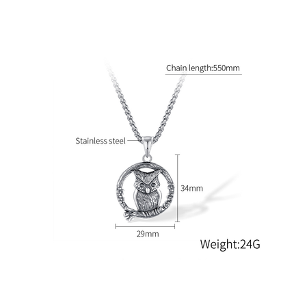 Men's retro necklace stainless steel creative Owl pendant