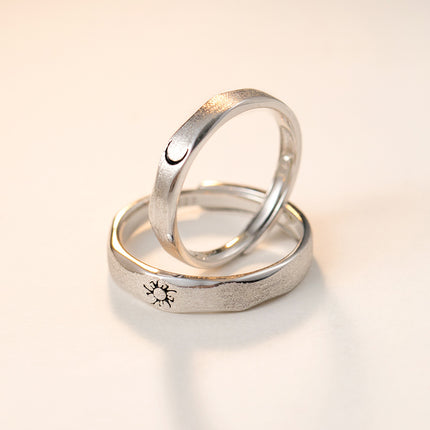 S925 silver sun, moon and stars brushed sun and moon ring