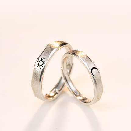 S925 silver sun, moon and stars brushed sun and moon ring