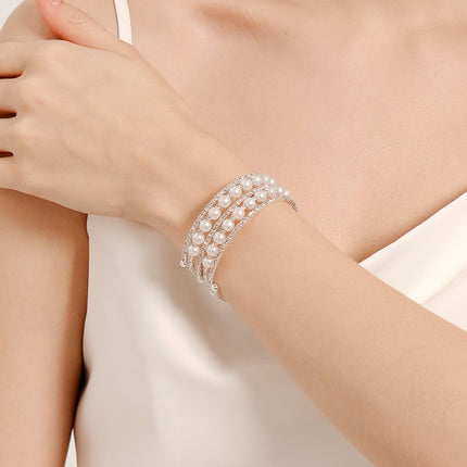 Rhinestone Pearl Multilayer Bracelets-Pearl