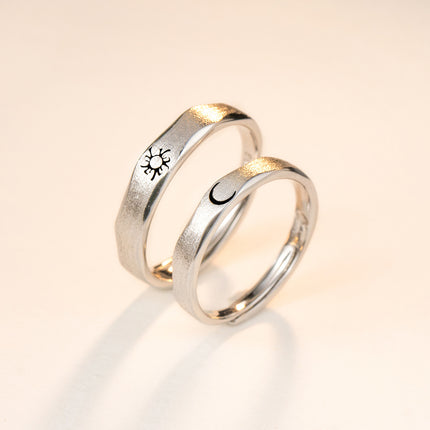 S925 silver sun, moon and stars brushed sun and moon ring