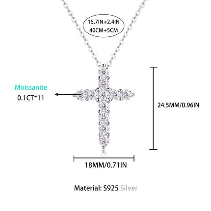 Fashionable and luxurious S925 silver faith necklace for women, non-fading, cross moissanite clavicle chain