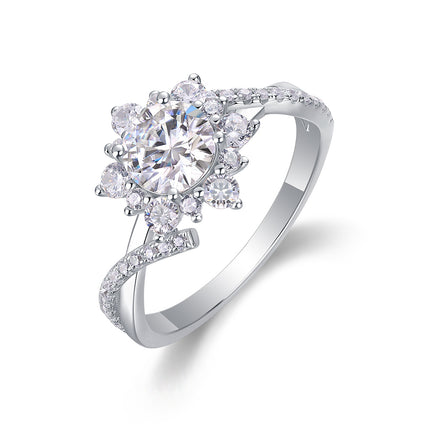 S925 silver moissanite ring with six prongs