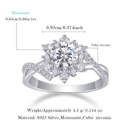 S925 silver moissanite ring with six prongs