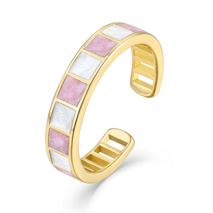 Colorful checkered design K gold open glue fashion women’s ring